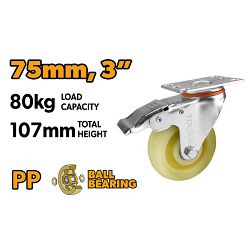 KOTAČ ZA KOLICA OKRETNI SA KOČNICOM 75 MM - MAX. 80 KG